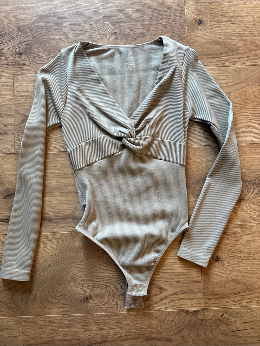 Aura Knot Front Ribbed Long Sleeve Bodysuit - Taupe